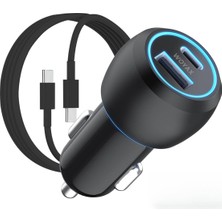 Araç Şarj Aleti Çakmaklık Type-C + USB Girişli Kablolu Set 38W