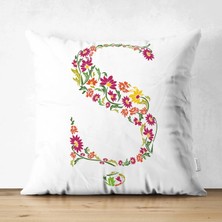 Rem Home Rengirenk Dekoratif Kırlent Kılıfı Beyaz Yaprak 43 x 43 cm Salon Koltuk Kanepe Yastık Kılıfı