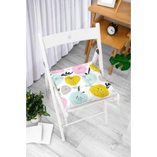 Rem Home Rengirenk Dekoratif Sandalye Minderi Beyaz Modern Bağcıklı 40 x 40 cm Mutfak Balkon Oturma Minderi