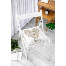 Rem Home Rengirenk Dekoratif Sandalye Minderi Beyaz Modern Bağcıklı 40 x 40 cm Mutfak Balkon Oturma Minderi