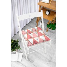 Rem Home Rengirenk Dekoratif Sandalye Minderi Beyaz Geometrik Bağcıklı 40 x 40 cm Mutfak Balkon Oturma Minderi
