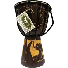 Barc Ahşap Djembe, 30 Cm, Mahoni Ağacı ve Keçi Derisi, Otantik Çalgı, Model 006, Fil Figürlü