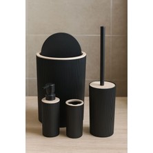 Arvale Quardi Banyo Seti Modern Çizgili Siyah - 7 L Kova 4 Parça Banyo Çöp Kovası ve Aksesuar S