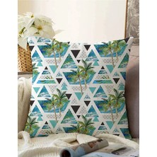 Rem Home Rengirenk Dekoratif Kırlent Kılıfı Mavi Geometrik 43 x 43 cm Salon Koltuk Kanepe Yastık Kılıfı