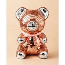  El Yapımı Aynalı Disko Ayıcık Teddy 20 cm - Rose Gold-Gümüş