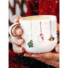 Celine's Wonders Kabartmalı 24 Ayar Altın Dekorlu El Yapımı Kupa 300 ml Yılbaşı Kupa Christma