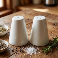 Li Porselen Tuzluk ve Karabiberlik Seti - Yumuşak Hatlı Minimalist Beyaz Sofra Baharatlık Takım�