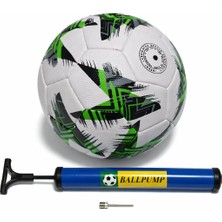 Aksu Futbol Topu Dikişli Tpu Deri 5 Numara 380GR 32 Panel ve 23CM Top Şişirme Pompası Set (Yeşi