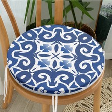 Rem Home Rengirenk Dekoratif Sandalye Minderi Mavi Modern Yuvarlak 40 x 40 cm Mutfak Balkon Oturma Minderi