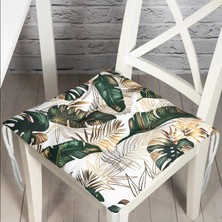Rem Home Rengirenk Dekoratif Sandalye Minderi Beyaz Yaprak Bağcıklı 40 x 40 cm Mutfak Balkon Oturma Minderi