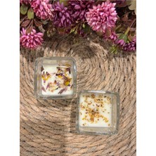 2'li Set Kokulu Kare Bardak Mum, Çiçek Kokulu, Beyaz, 5 x 5 cm