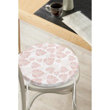 Rem Home Rengirenk Dekoratif Sandalye Minderi Beyaz Yaprak Yuvarlak 40 x 40 cm Mutfak Balkon Oturma Minderi