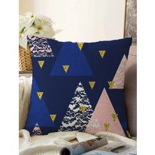Rem Home Rengirenk Dekoratif Kırlent Kılıfı Lacivert Geometrik 43 x 43 cm Salon Koltuk Kanepe Yastık Kılıfı