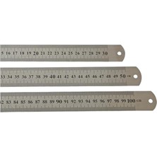 Tuhafiyecimiz Çelik Cetvel Seti, Düz Metal Cetvel 3 Adet (30-50-100 Cm) Metalik