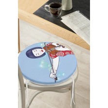 Rem Home Rengirenk Dekoratif Sandalye Minderi Mavi Yuvarlak 40 x 40 cm Mutfak Balkon Oturma Minderi