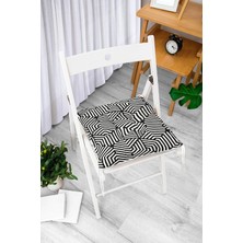 Rem Home Rengirenk Dekoratif Sandalye Minderi Beyaz Geometrik Bağcıklı 40 x 40 cm Mutfak Balkon Oturma Minderi