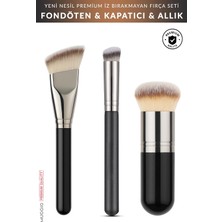Muggio Trio Sentetik Kıllı Makyaj Fırça Seti, Fondöten, Kapatıcı ve Allık Kabuki Fırçası,