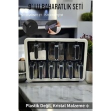 Violet Standlı 9lu Baharatlık Takımı Kendinden Yapışkanlı Kaşıklı ve Kapaklı Baharatlık