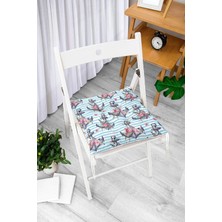 Rem Home Rengirenk Dekoratif Sandalye Minderi Beyaz Çizgili Bağcıklı 40 x 40 cm Mutfak Balkon Oturma Minderi