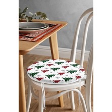 Rem Home Rengirenk Dekoratif Sandalye Minderi Beyaz Ekose Yuvarlak 40 x 40 cm Mutfak Balkon Oturma Minderi