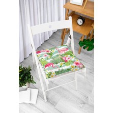 Rem Home Rengirenk Dekoratif Sandalye Minderi Beyaz Modern Bağcıklı 40 x 40 cm Mutfak Balkon Oturma Minderi
