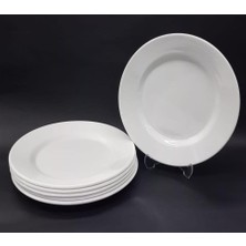 6 Adet Beyaz Melamin Tatlı,pasta Servis Tabağı 21CM Sığ Tabak Günlük Kullanıma Hesaplı Ord�