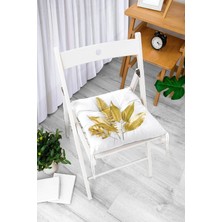 Rem Home Rengirenk Dekoratif Sandalye Minderi Beyaz Yaprak Bağcıklı 40 x 40 cm Mutfak Balkon Oturma Minderi