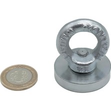 40MM Çok Güçlü Deniz Mıknatısı - Fishing Magnet - Neodyum Daimi Çelik Mıknatıs - Halkalı
