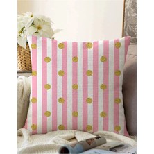 Rem Home Rengirenk Dekoratif Kırlent Kılıfı Pembe Çizgili 43 x 43 cm Salon Koltuk Kanepe Yastık Kılıfı