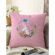 Rem Home Rengirenk Dekoratif Kırlent Kılıfı Pembe 43 x 43 cm Salon Koltuk Kanepe Yastık Kılıfı