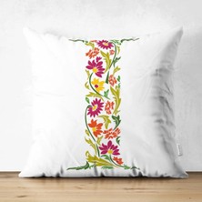 Rem Home Rengirenk Dekoratif Kırlent Kılıfı Beyaz Yaprak 43 x 43 cm Salon Koltuk Kanepe Yastık Kılıfı