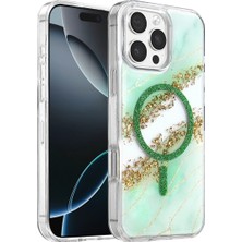 Küçük Hazine Onegif Apple Iphone 16 Pro Max Lotus Simli Magsafe Kapak - Yeşil