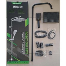 Leva House Robot Duş Seti - Flat Duş Seti - Dikdörtgen -  Siyah - Altın Çizgili