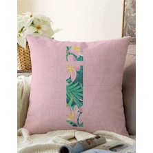 Rem Home Rengirenk Dekoratif Kırlent Kılıfı Pembe Yaprak 43 x 43 cm Salon Koltuk Kanepe Yastık Kılıfı