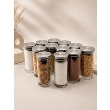 St. Morritz H'ola 12' Li Vakumlu Metal Kapaklı Kalın Cam Etiketli Baharatlık Seti -14*6 CM-300 Ml-Etiketli