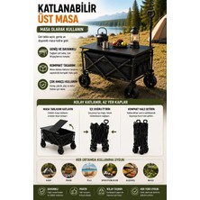 Ruhes Katlanabilir Kamp Arabası Üst Tablalı 130 kg Taşıma Kapasiteli Geniş Tekerlekli Çekçek