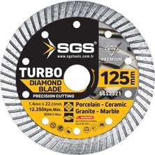 İbtaş SGS2321 - (125MM x 1,4mm) Turbo Elmas Testere Porselen, Seramik, Granit, Mermer Kesme Diski (Sulu ve Kuru Kesme Taşı)
