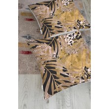 Rem Home Rengirenk Dekoratif Kırlent Kılıfı Siyah Yaprak 70 x 70 cm Salon Koltuk Kanepe Yastık Kılıfı
