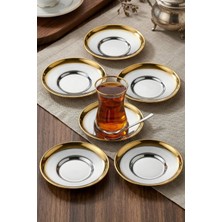 ÖzSa Home Rio 6lı Çelik Çay Tabağı 18/10 Tüm Çay Bardaklarına Uyumlu Gold