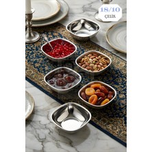 ÖzSa Home Edge 6'lı Çerezlik ve Kahvaltılık Kase 18/10 Dekoratif Sunum Kase Paslanmaz Çelik 12 cm Reçellik