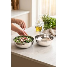 Battal 2'li Orbit Paslanmaz Çelik Salata ve Meyve Kasesi Çok Amaçlı Kase Saklama Kabı Karıştırma Kabı 25CM