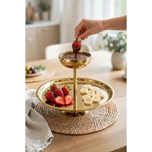 Özburak Esila Gold Çelik Katlı Kek Kurabiye Tatlı Ikramlık & Sunum Servis Standı Çap;23 cm Boy:5 cm