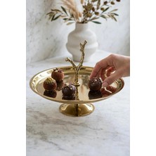 Özburak Elora Gold Çelik Ayaklı Kek Kurabiye Tatlı Ikramlık & Sunum Servis Standı Çap;23 cm Boy:5 cm
