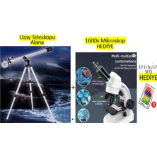 St. Morritz Profesyonel 675 Kat Yakınlaştırmalı TELESKOP+1600X 2 LED Işıklı Mikroskop Seti 12 Örnek Slayt Hediye