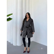Kadın Kuşaklı Peluş Hırka