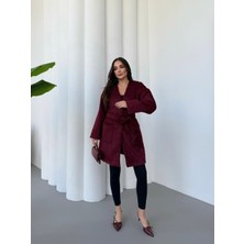 Kadın Kuşaklı Peluş Hırka