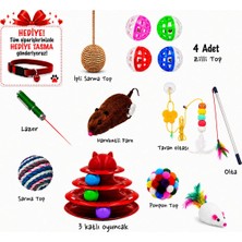 St. Morritz 13+1 Kedi Oyun Seti:3 Katlı Oyuncak,hareketli Fare,olta,yumak Top,ısırma Oyuncağı