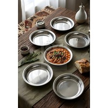ÖzSa Home Anatolian 6 Adet Yemek Tabağı 19 cm Gümüş Yuvarlak Servis Sunum Meze Tabağı Çelik Çorba Kasesi