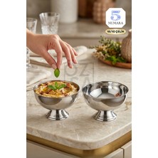 ÖzSa Home Luce Ikili 18/10 Paslanmaz Çelik Dondurma Tatlı Sunum Kasesi Çelik Sunumluk Ikramlık 13CM