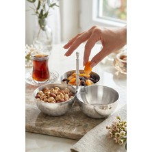 ÖzSa Home 3'lü Çerezlik Paslanmaz Çelik Parlak Kuruyemişlik Reçellik Metal Saplı Kafe Lokanta Restoran Çerezlik